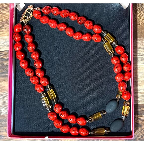 Wendy Gell Signed Amber Bead Adjustable Necklace - Picture 2 of 5